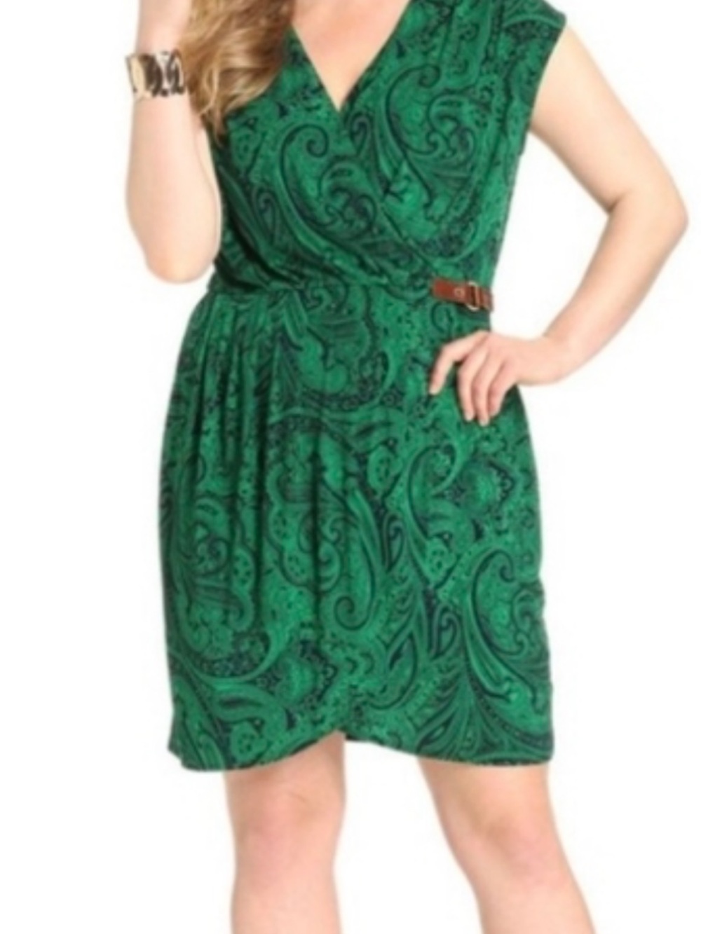 Michael Kors Green Paisley Faux-Wrap Mini Dress